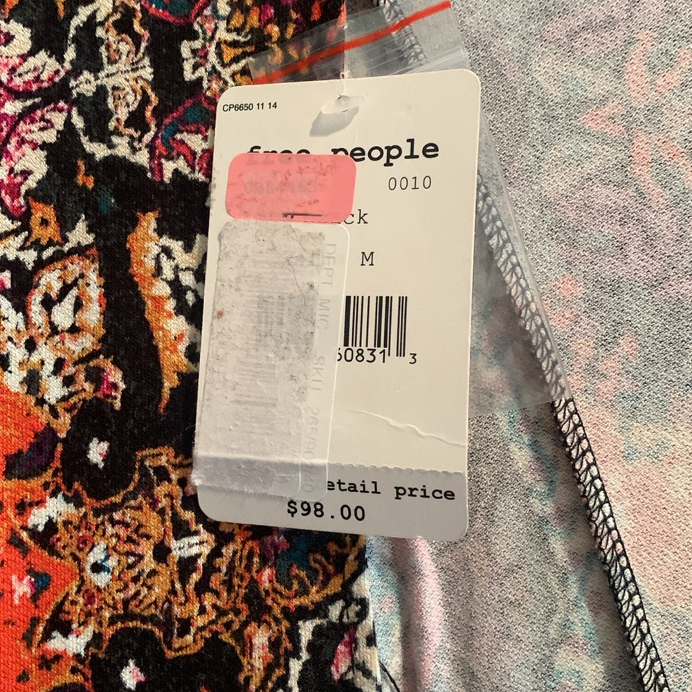 NWT! FREE PEOPLE All Dolled Up Paisley Open Back Mini Dress, soft knit, M. - Picture 8 of 14
